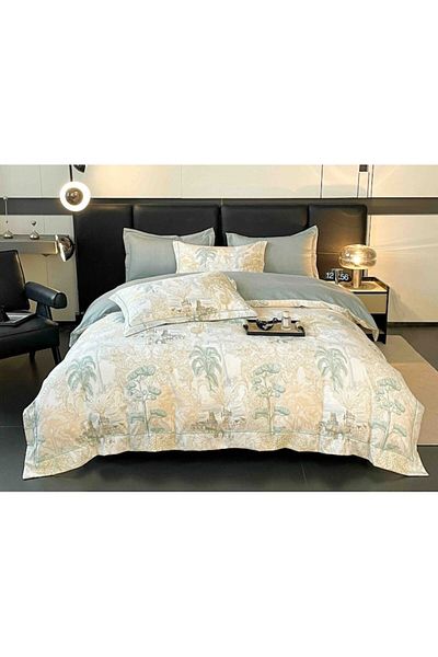 OEM Luxury Bedding Set, Jojo Home, Fine Cotton, 6 pieces, Double Size, 180x200cm, Palm Print, Multicolor