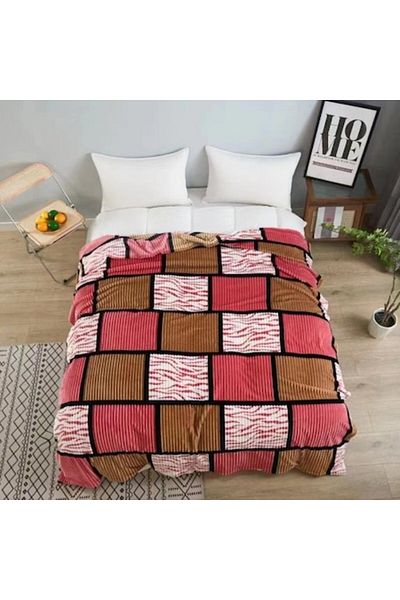 OEM Cocolino Blanket, Double, 200x230cm, Checkered Print, Brown-Pink
