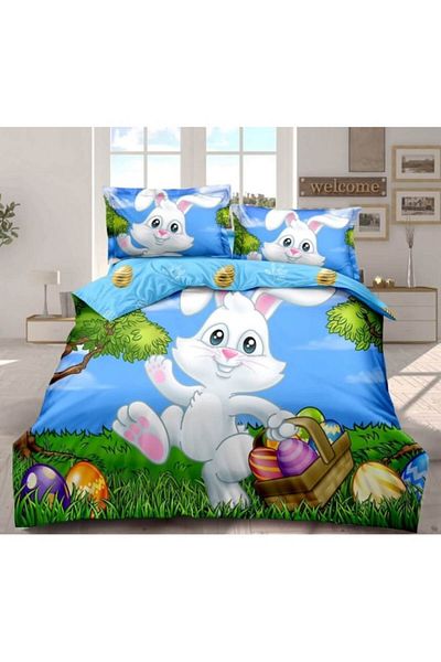 OEM Bed Sheet Set, Finet, 4 Pieces, 2 Persons, 230x250cm, Happy Easter M11 Print, Multicolor