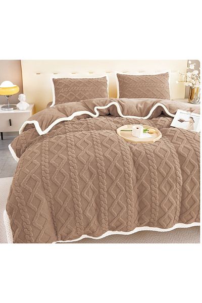 OEM Lenjerie de pat, 4 piese, 2 persoane, 220x230 cm, maro inchis