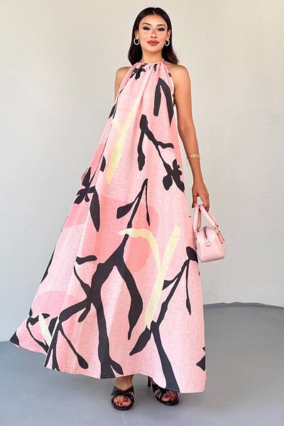 Cappmoda ELB-4150 Φόρεμα με φυσικό μοτίβο με πινέλο με πούδρα με χαμηλό λαιμό