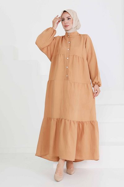 TOFİSA Pearl Button Dress Mink - 27469
