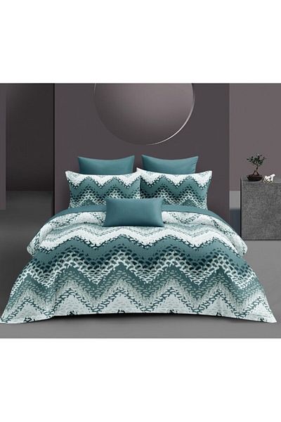 OEM Bed Linen, Satin Cotton, 4 pieces, 2 persons, Turquoise Print, 180x200cm