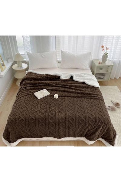 OEM Pătură Sherpa, Grofat 3D Knit, 200x230cm, maro