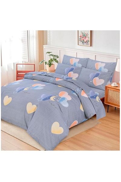 OEM Double bed linen set, 6 pieces, 2 persons, 230x250 cm, heart print, multicolor