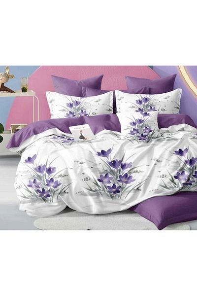 OEM Double Bed Linen Set, Reversible Sheet, Field Flowers Design, 6 Pieces, 2 Persons, 230x245cm, Fine C