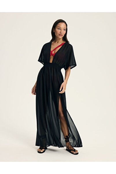 ESOTIQ Rochie de plajă maxi din șifon, cu decolteu adânc în V și mâneci largi...