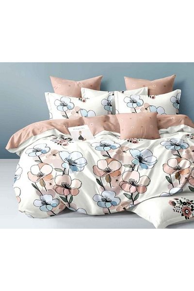 OEM Double Bedding Set, Reversible Sheet, Drawn Floral Print, 6 Pieces, 2 Persons, 230x245cm, Finet, Mul