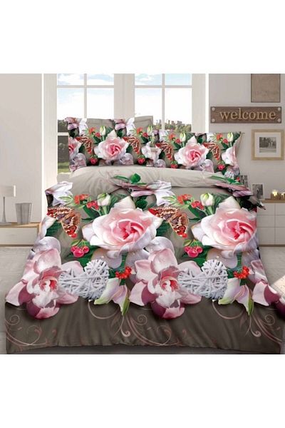 OEM Double Bed Set, Roses Print, 4 Pieces, Multicolor