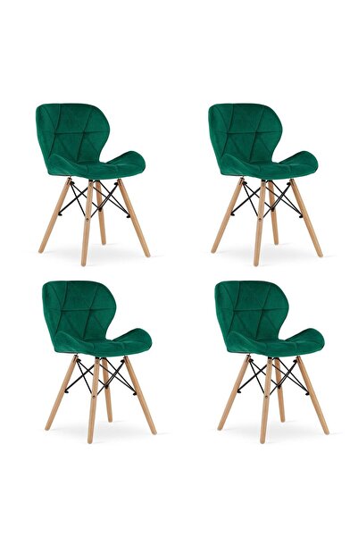Mercaton Set 4 scaune stil scandinav, Mercaton, Lago, catifea, lemn, verde, 4...