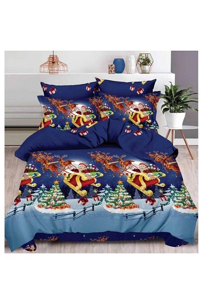 OEM Lenjerie de pat, Cearșaf cu Elastic, Finet, 2 persoane, 6 piese, Sania lui Mos Craciun, 180x200cm,