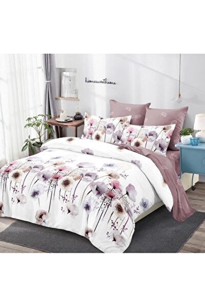 OEM Double Bed Linen, Pastel Flower Print, Reversible, 6 Pieces, 180x200 cm, Finet, Multicolor