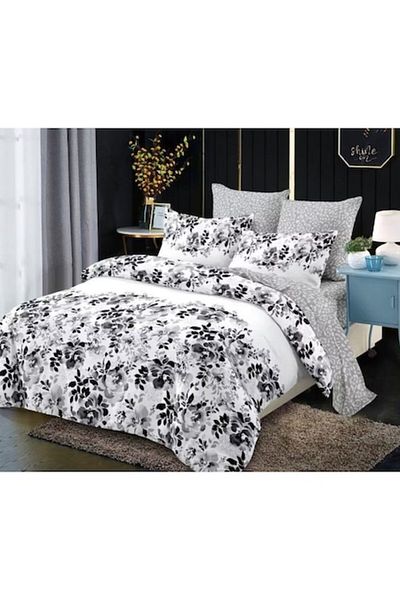 OEM Double Bed Bedding Set, Spring, Elastic Sheet, 6 Pieces, 2 Persons, 180x200cm, Finet, Black-White