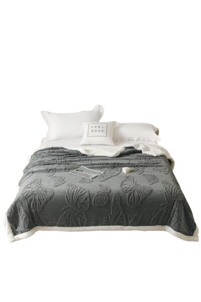 OEM Fur Blanket, Cocolino, Elegant 3D Butterflies, 200x230cm, Dark Grey