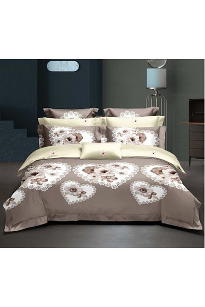 OEM Double Bed Set, 6 Pieces, 180x200 cm, Heart Print, Multicolor