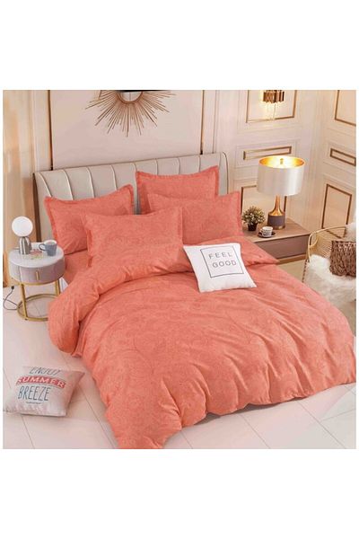 JOJO HOME Bed Linen Set, Jojo Home, 6 Pieces, 2 Persons, 245x250cm, Elegant Print, Superior Finet, Coral