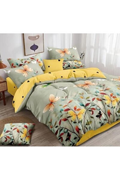 OEM Double bed linen set, 6 pieces, 180x200 cm, floral with butterflies on a ...