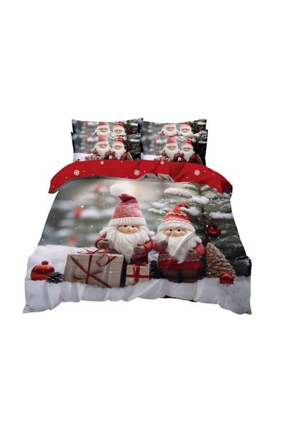 OEM Lenjerie de pat, Finet, Imprimeu Festiv Craciun, Elf, 6 piese, 2 persoane, 240x250cm, Multicolor