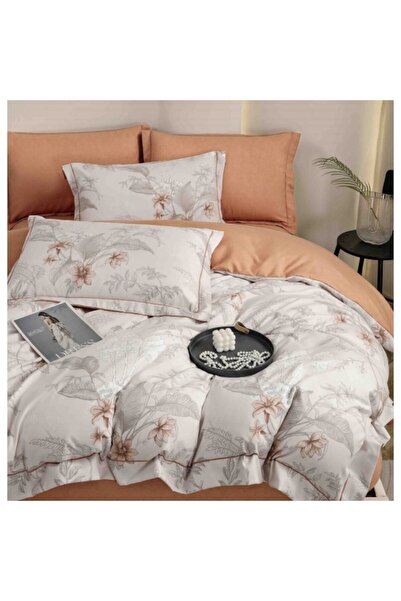 OEM Luxury Bedding Set, Jojo Home, Fine Cotton, 6 Pieces, Floral Print, White-Peach