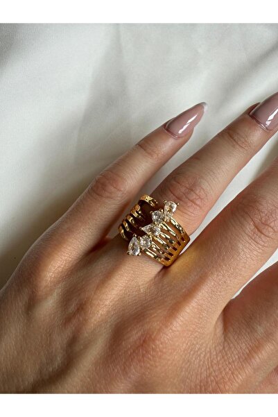 nokt Zirkon Taş Detaylı Gold Yüzük
