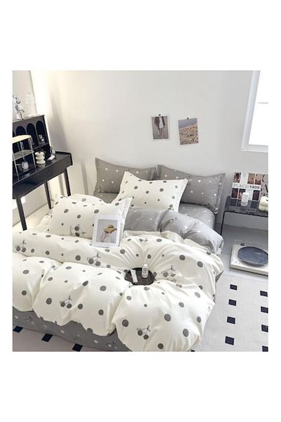 OEM Double Bedding Set, Dots, 2 Persons, 240x250cm, Finet, White-Grey