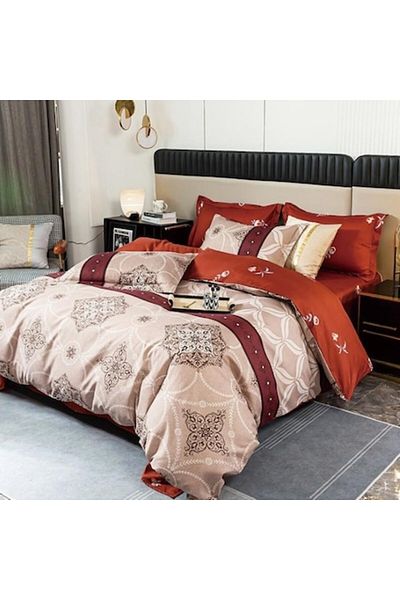 OEM Double Bed Linen, Satin Cotton, 4 Pieces, Abstract Pattern, Multicolor