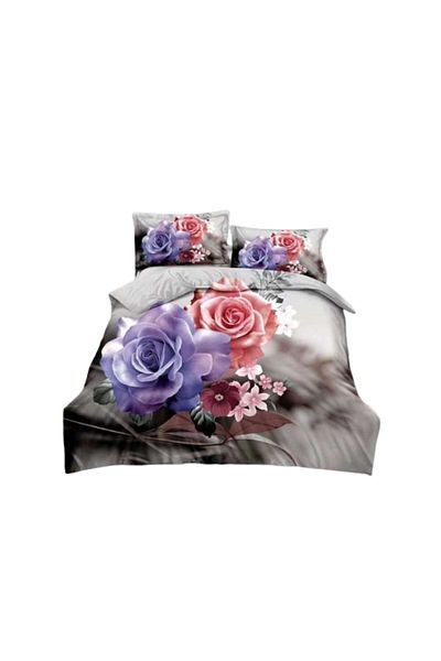 OEM Double Bed Linen, Multicolor Bouquet 3D, 4-Piece, 2 Persons, 220x240cm, Satin Cotton