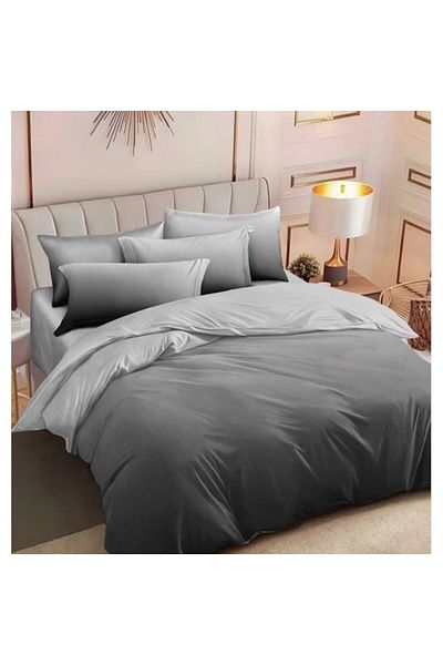 OEM Double Bed Linen Set, Two-Sided, Degrade Print, 6 Pieces, 180x200cm, Finet Satin, Dark Gray