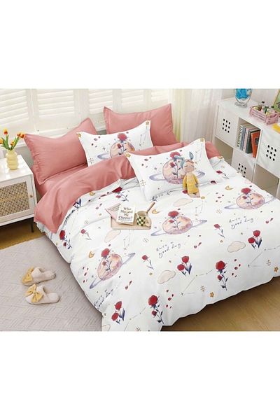 OEM Bed Linen, Fitted Sheet, Satin Cotton, 2 Persons, 4 Pieces, Rose Print, 180x