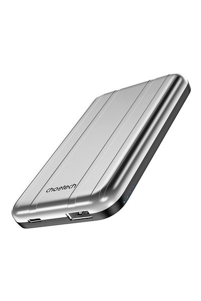 CHOETECH Mały lekki powerbank indukcyjny 5000mAh MagSafe USB-A USB-C srebrny