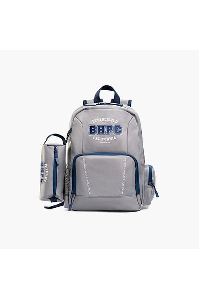 Beverly Hills Polo Club Logo Detail Backpack with Adjustable Straps and Pencil Pouch