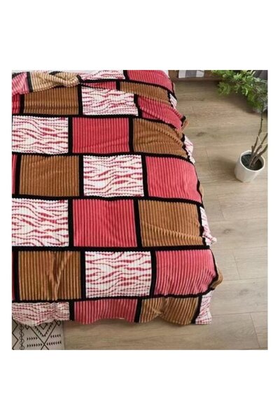 OEM Cocolino Blanket, Double, 200x230cm, Checkered Print, Brown-Pink