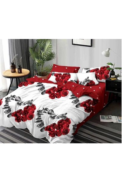 OEM Double Bed Linen, 6 Pieces, 2 People, 245x250 cm, Rose Bouquet Print, Multicolor