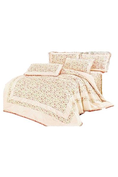OEM Luxury Bedding Set with Ruffle Edges, 4 Pieces, Floral Print, Cream