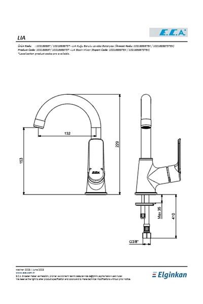 Eca Lia Sink Faucet with Swan Spout