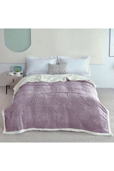 OEM Patura Imblanita, Embosat 3D Fluturi, 200x230cm, Lila
