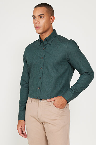 AC&Co / Altınyıldız Classics Ανδρικό πουκάμισο με πέτο με κρυφό κουμπί με λεπτή εφαρμογή Oxford Slim Fit