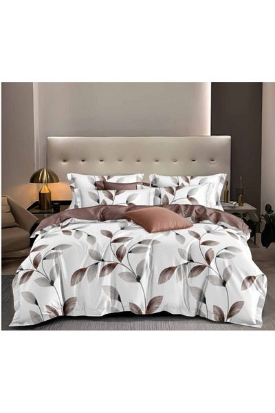 OEM Double Bed Linen, 6 Pieces, 2 Persons, 180x200 cm, Cute Leaf Print, Multicolor