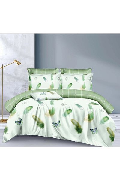 OEM Bed linen, 6 pieces, 2 persons, 220x240 cm, feather print, multicolor