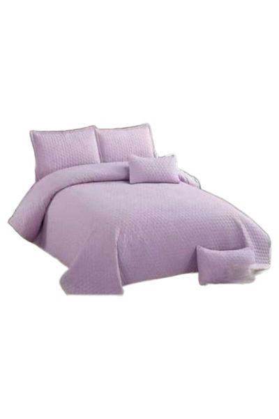 OEM Cuvertura si 4 fete de perne, Bumbac si In, 5 piese, Uni, 220x240cm, Lila
