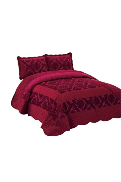 OEM Cuvertura si 2 fete de perna, Catifea Lux, 3 piese, 2 persoane, 230x250cm, Visiniu Intens