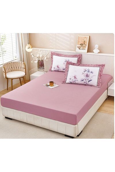 OEM Elastic Bed Cover 160x200 cm, 2 People, Dusty Pink