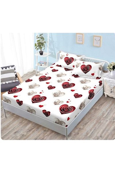 OEM Husa de pat, 2 persoane, 160x200 cm, imprimeu inimi, multicolor