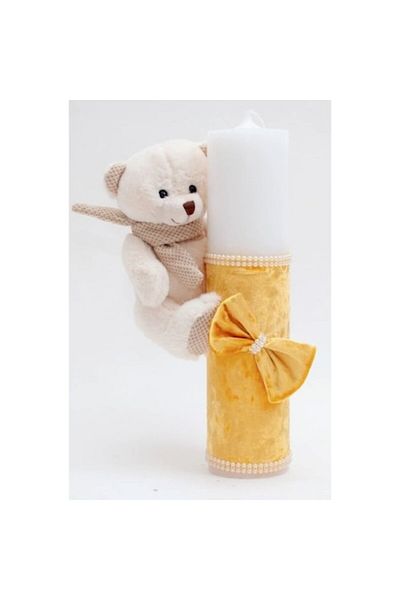 OEM Lumanare de botez, Catifea si Ursulet de Plus, 30x7cm, Galben