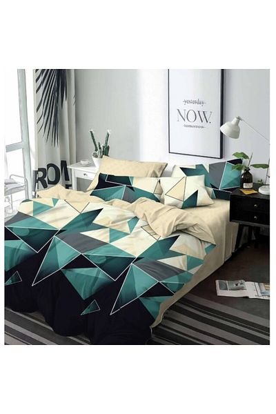 OEM Double bedding set, 6 pieces, 2 persons, 245x250 cm, black-green triangles, multicolor