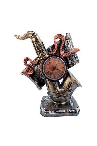 OEM Vintage Resin Saxophone Clock with Musical Notes, 22 cm