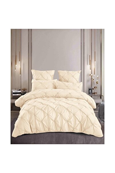 OEM Luxury Bed Linen Set, Plain, Embroidered Pleats, 6 Pieces, Finet, 235x240cm, Off White