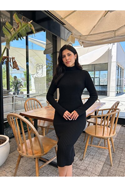 Puella Long Sleeve Turtleneck Midi Knitwear Dress