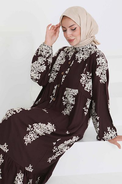 TOFİSA Rochie cu nasturi cu model maro - 27470
