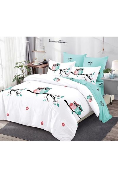 OEM Double Bed Set, Spring, 6 Pieces, Finet, Multicolor, Owl Design